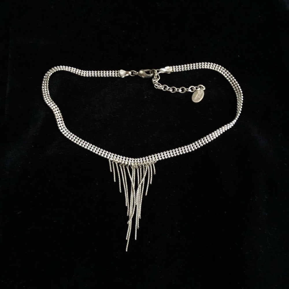 vintage sterling silver fringe choker necklace, art deco, gwen 925 silver
